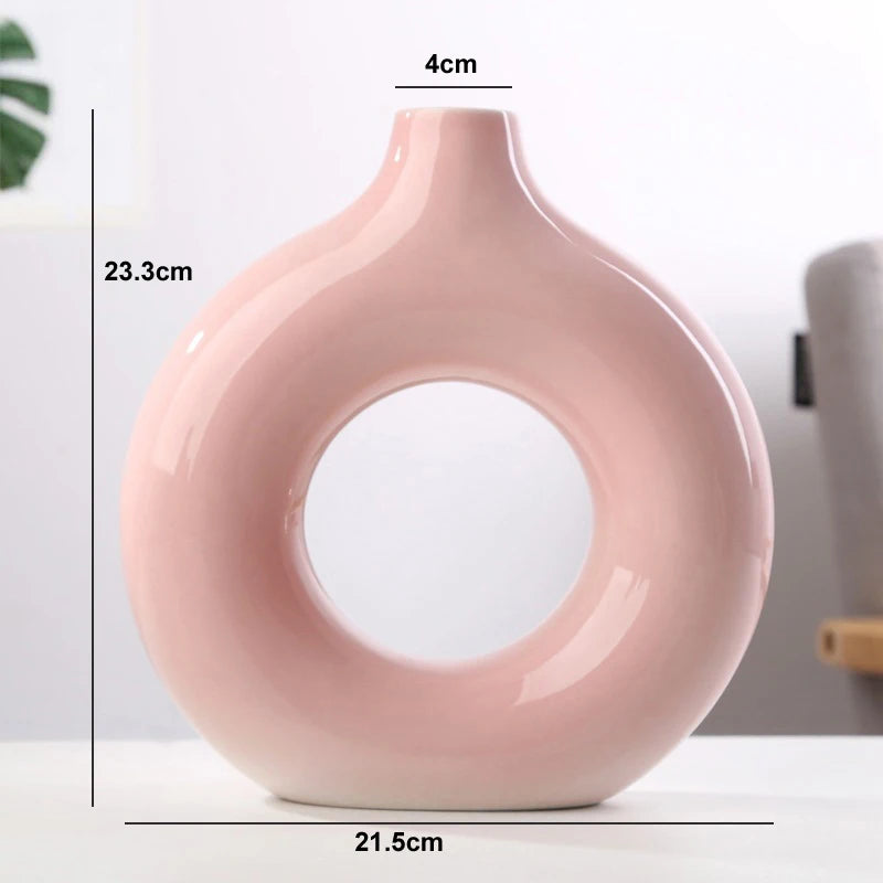 NORDIC VASE CIRCULAR HOLLOW CERAMIC DONUTS