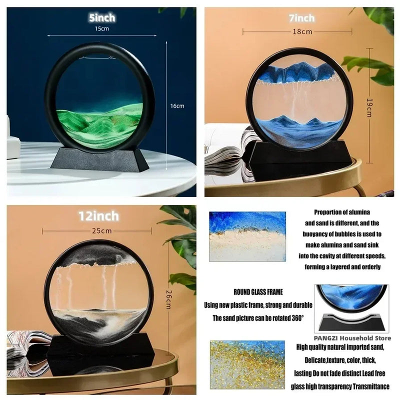 3D MOVING SAND ART PICTURE ROUND GLASS