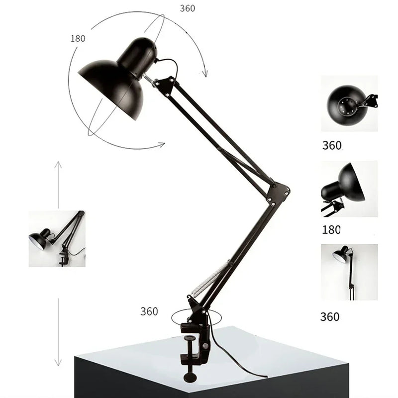 FOLDABLE DESK LAMP CLIP ON LIGHT TELESCOPIC