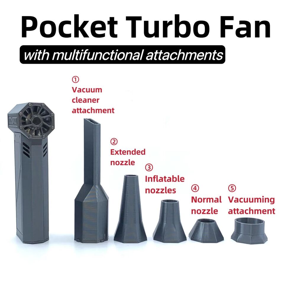Pocket Turbo Fan with Multifunctional Attachments