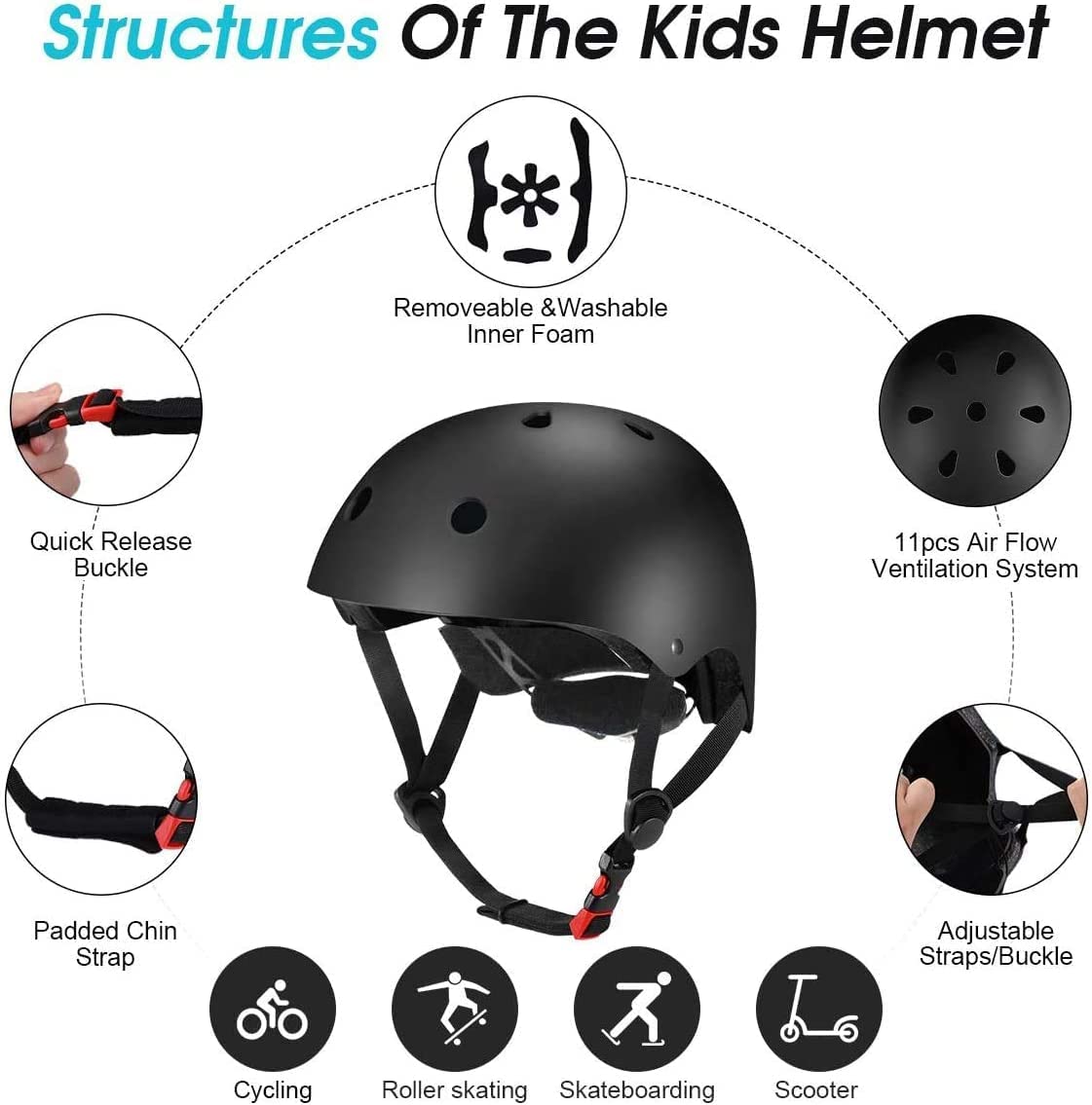 Kids Bike Helmet Set Skateboard Knee Pads