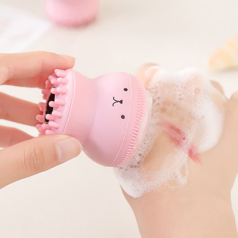Pink Octopus Facial Brush With Sponge