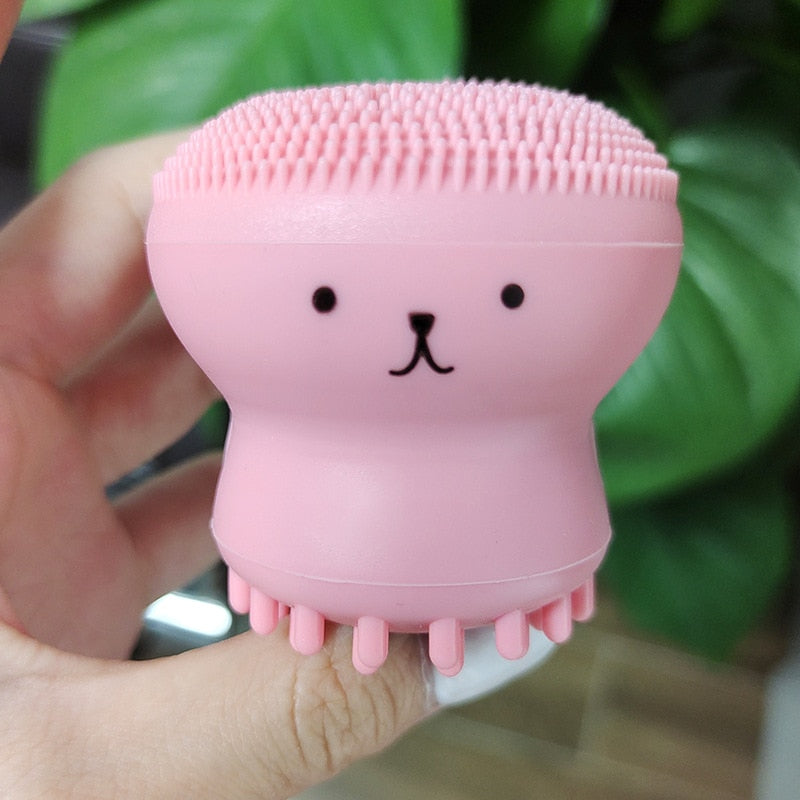 Pink Octopus Facial Brush With Sponge